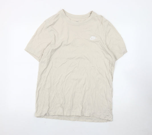 Nike Men's Beige T-Shirt, Short Sleeve, Crew Neck
