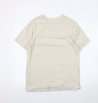 Nike Men's Beige T-Shirt, Short Sleeve, Crew Neck