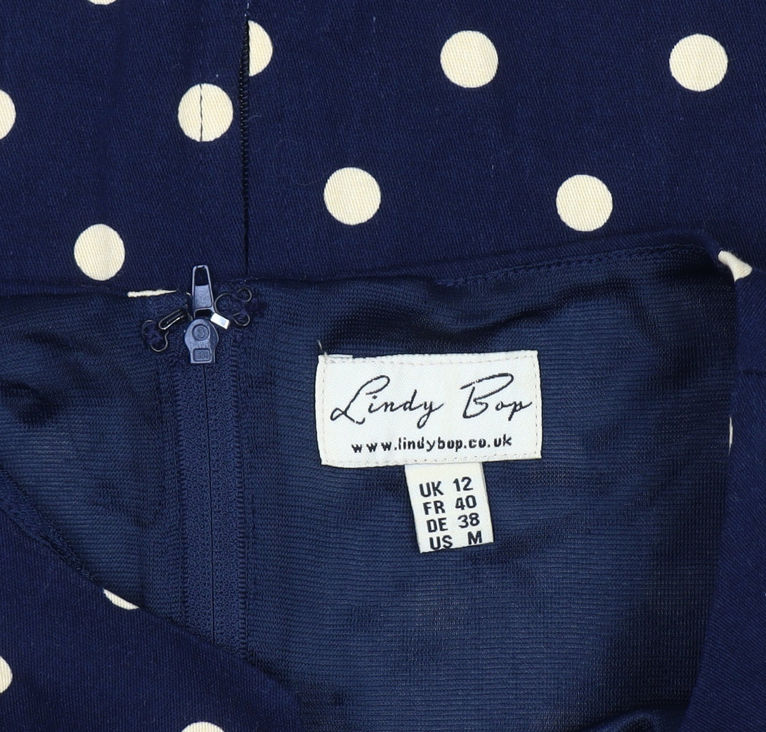 Lindy Bop Women's Blue Polka Dot Dress, UK 12