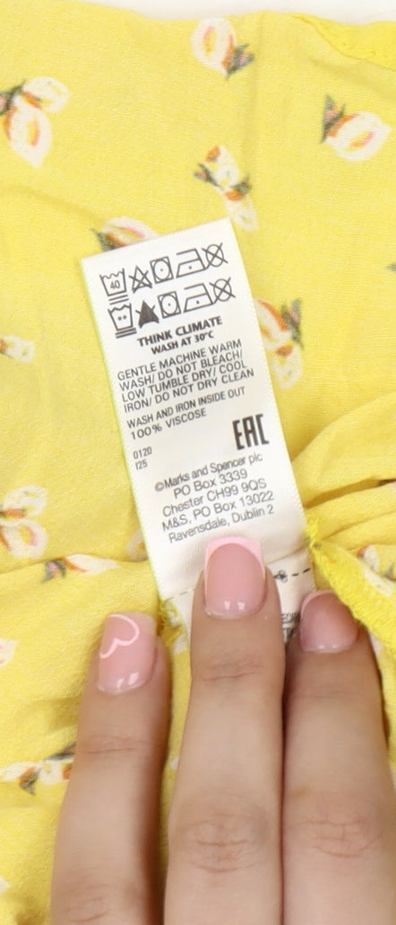 Marks and Spencer Women's Yellow Floral Skirt Size 14