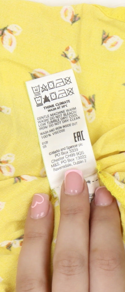 Marks and Spencer Women's Yellow Floral Skirt Size 14