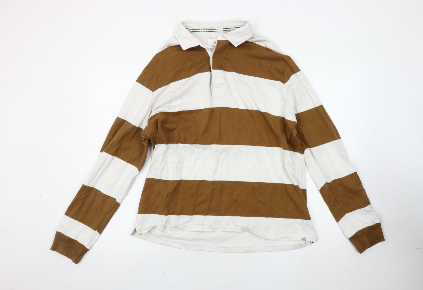 Marks and Spencer Men's Brown Striped Polo, Size L
