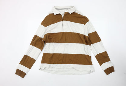 Marks and Spencer Men's Brown Striped Polo, Size L