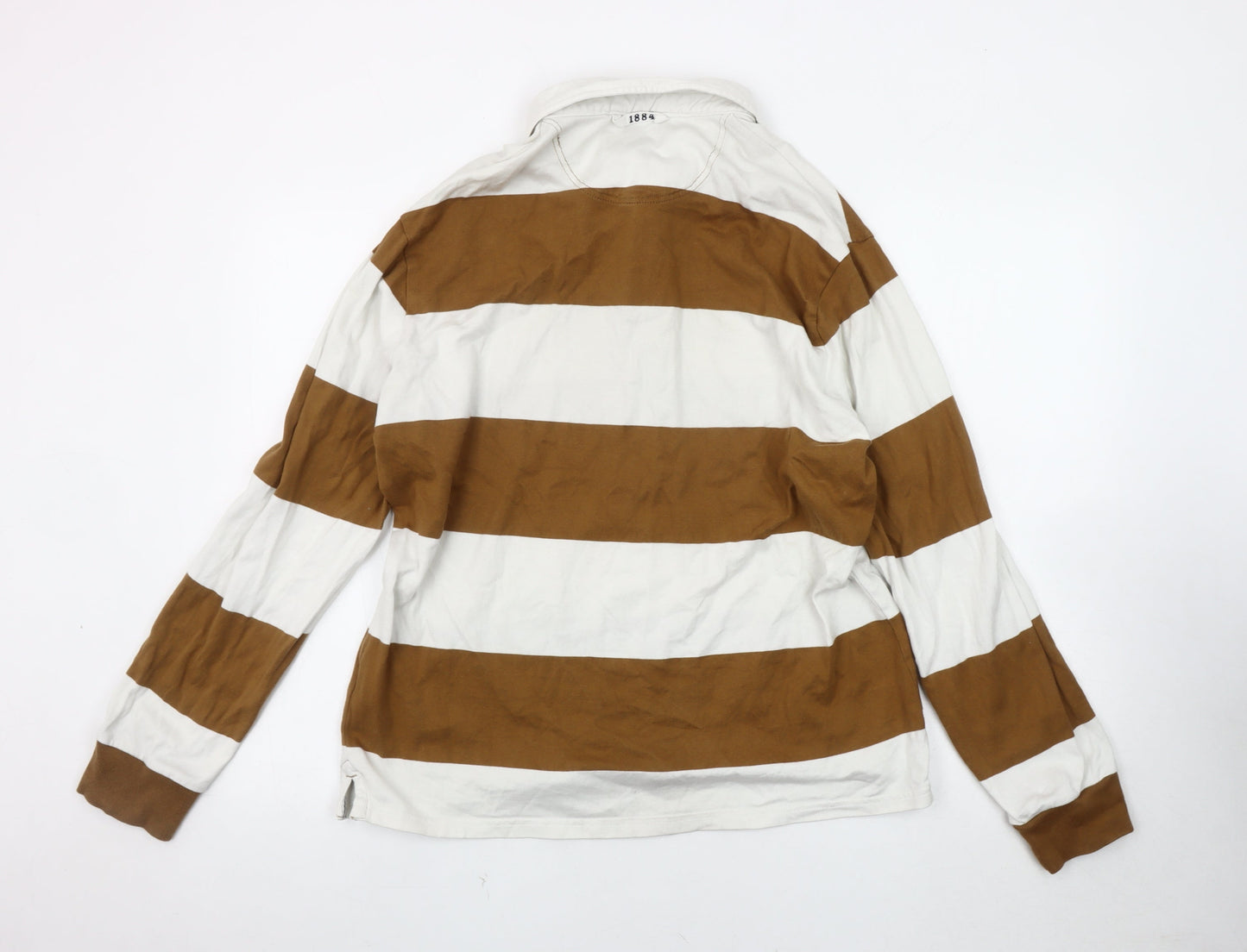 Marks and Spencer Men's Brown Striped Polo, Size L