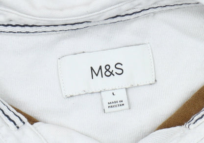 Marks and Spencer Men's Brown Striped Polo, Size L