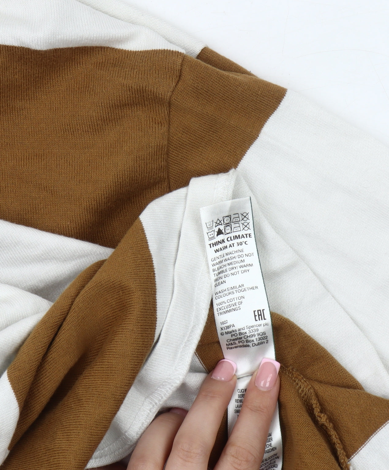 Marks and Spencer Men's Brown Striped Polo, Size L