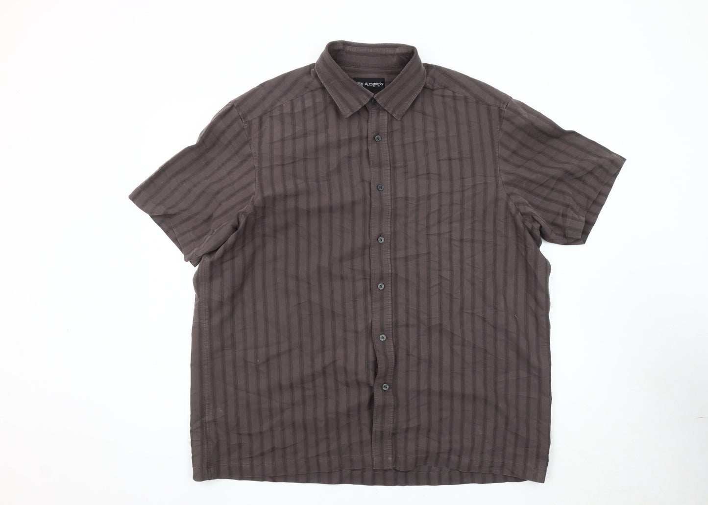 Marks and Spencer Men's Grey XL Striped Button-Up Shirt