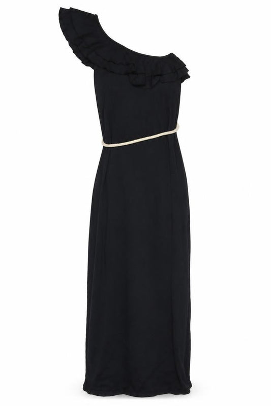 Front view of edc Women's Black Long One Shoulder Dress XS