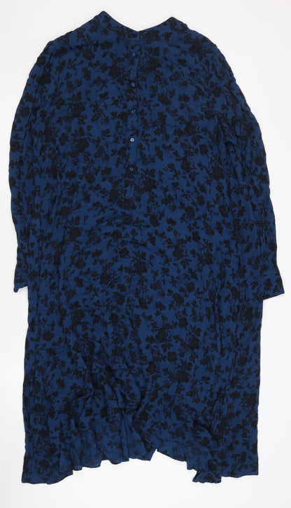 AND/OR Women's Blue Floral Long Sleeve Dress