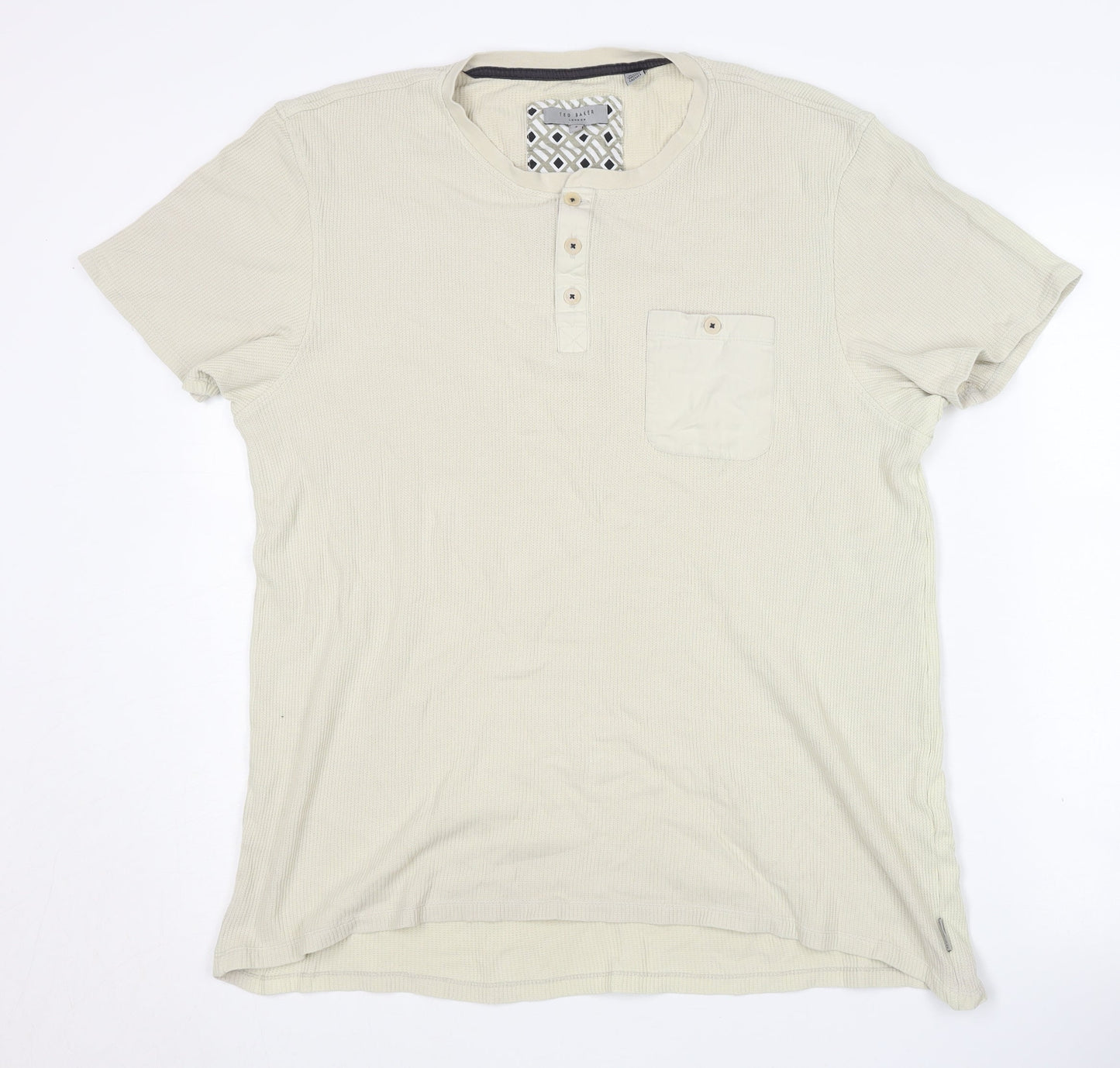 Ted Baker Beige Henley T-Shirt, Men's L, Short Sleeve