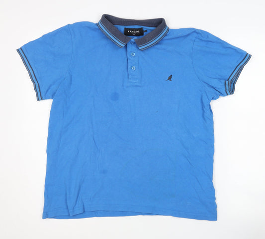 Kangol Men's Blue Polo Shirt - Large, Cotton, Short Sleeve