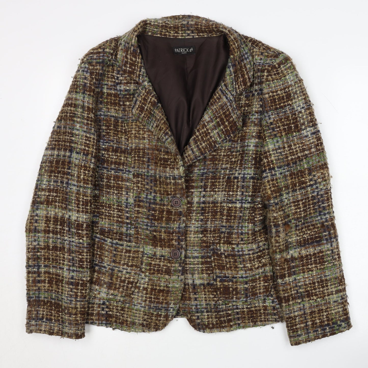 Patrick Paris Women's Brown Plaid Bouclé Blazer Size 16