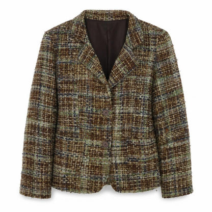 Patrick Paris Women's Brown Plaid Bouclé Blazer Size 16