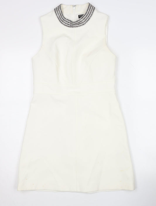 Warehouse Women's Ivory Sheath Dress Size 10 Beaded