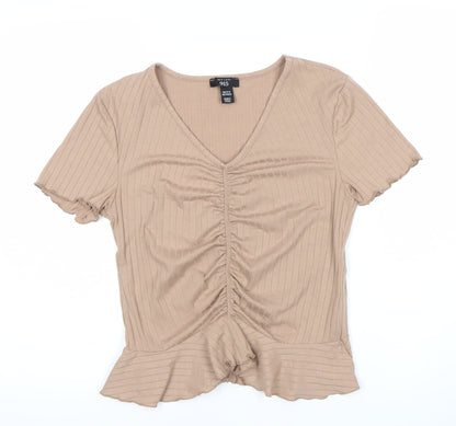 New Look Girls Brown Short Sleeve V-Neck T-Shirt, Size 14-15
