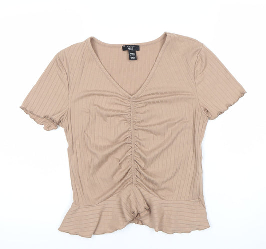 New Look Girls Brown Short Sleeve V-Neck T-Shirt, Size 14-15