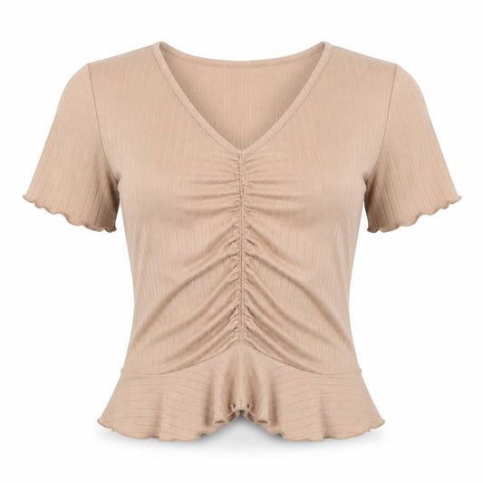 New Look Girls Brown Short Sleeve V-Neck T-Shirt, Size 14-15