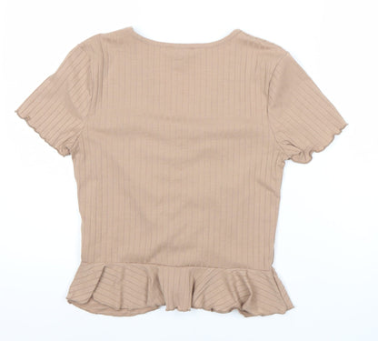 New Look Girls Brown Short Sleeve V-Neck T-Shirt, Size 14-15