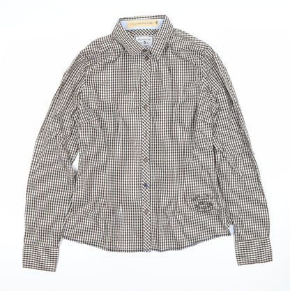 ARQUEONAUTAS Men's Brown Check Cotton Dress Shirt S