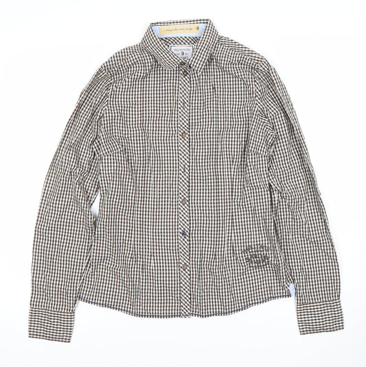 ARQUEONAUTAS Men's Brown Check Cotton Dress Shirt S