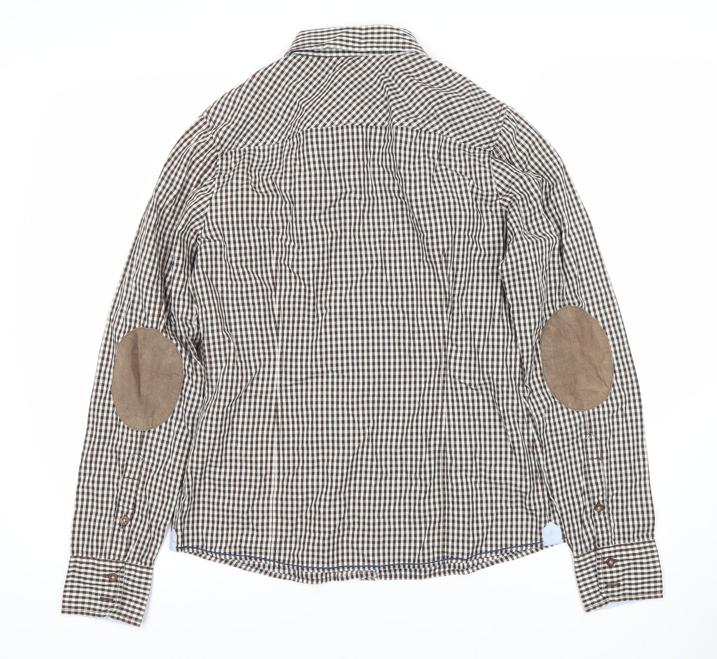 ARQUEONAUTAS Men's Brown Check Cotton Dress Shirt S