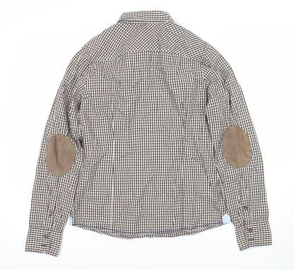 ARQUEONAUTAS Men's Brown Check Cotton Dress Shirt S