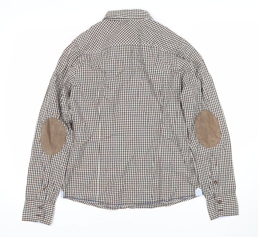 ARQUEONAUTAS Men's Brown Check Cotton Dress Shirt S