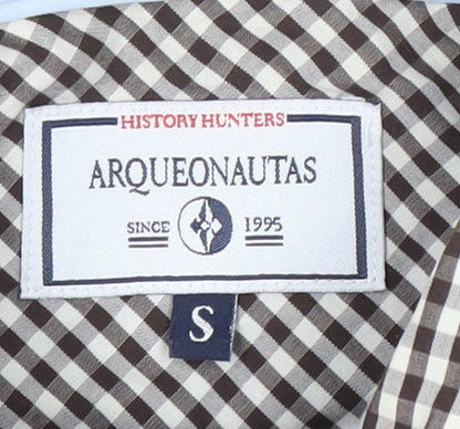 ARQUEONAUTAS Men's Brown Check Cotton Dress Shirt S