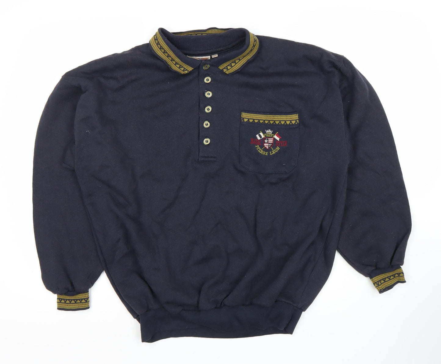 Pierre Leon Blue Unisex Henley Sweatshirt XL