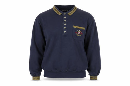 Front view of Pierre Leon Blue unisex henley sweatshirt xl