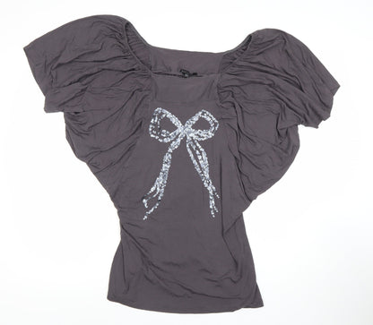 Karinna Grey Women's Top Size 14 with Bow Accent