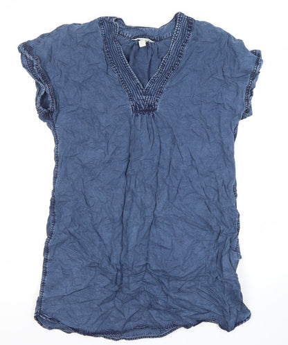 Diverse Women's Blue Cotton Dress - Size 14, Short Sleeve