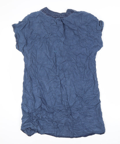 Diverse Women's Blue Cotton Dress - Size 14, Short Sleeve