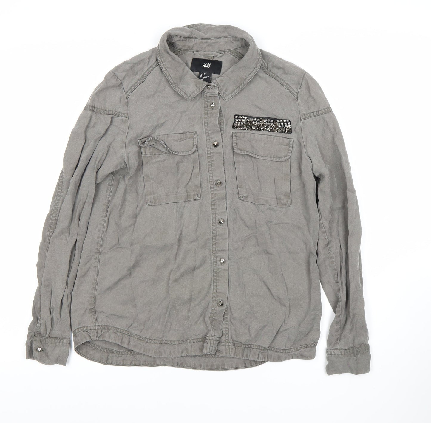 Womens UK Size 6 H&M Grey Basic Button-Up