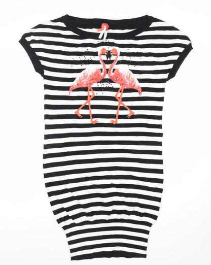 Next Women's Black Striped T-Shirt Dress Size 8