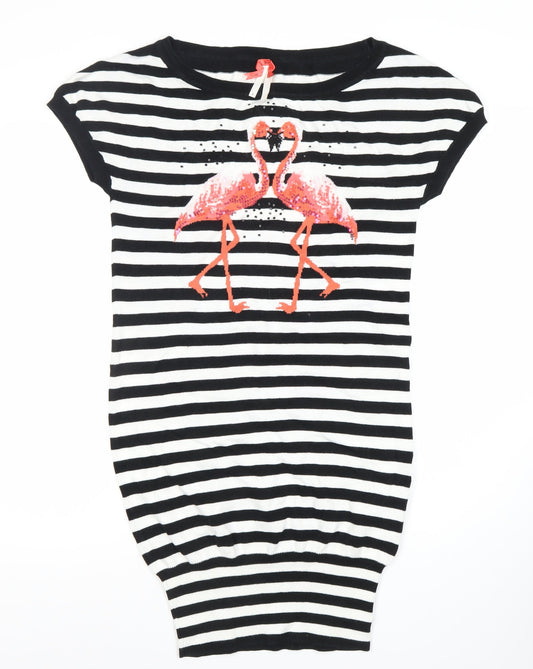 Next Women's Black Striped T-Shirt Dress Size 8