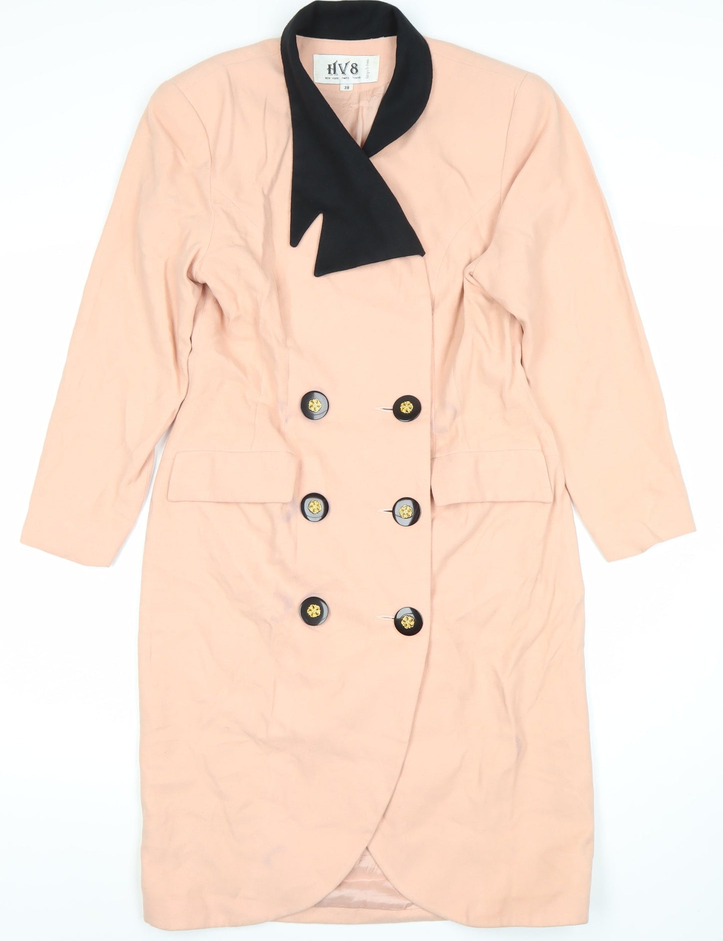HV8 Women's Pink Long Coat, Size 10, Vintage Button Style