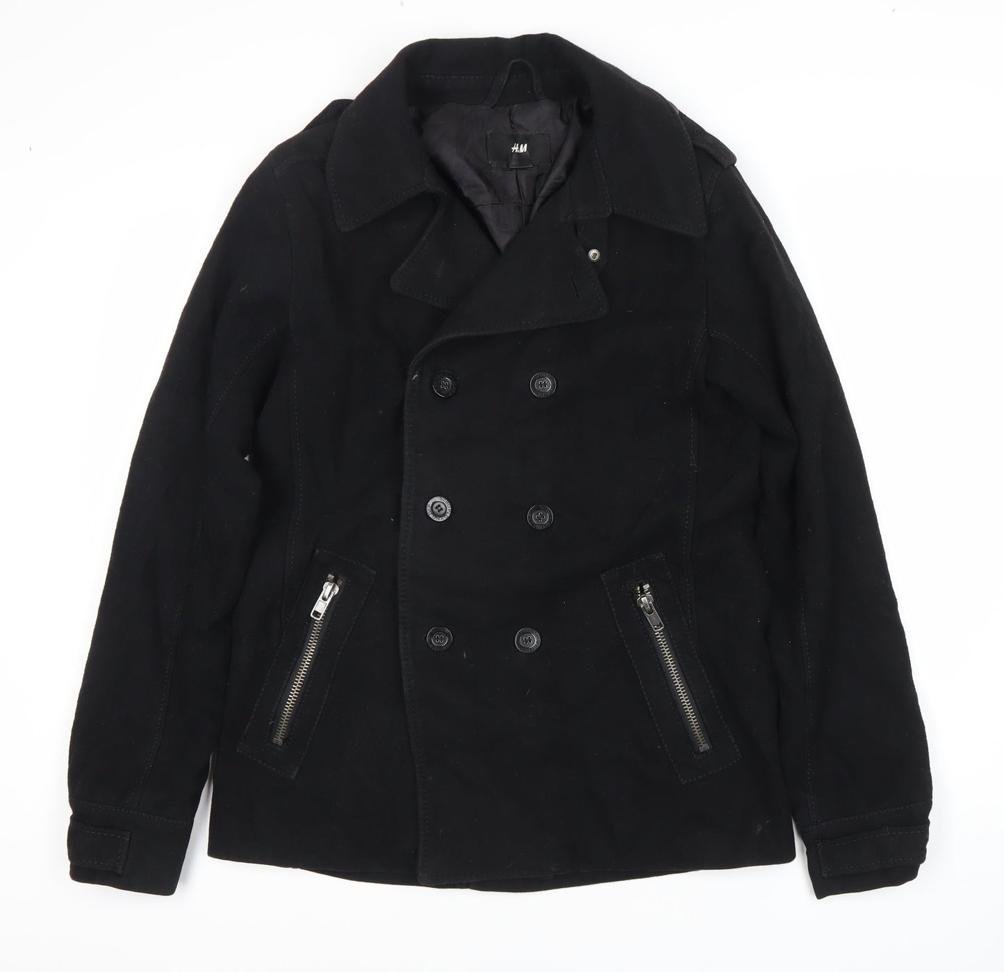 Womens UK Size 14 H&M Black Pea Coat
