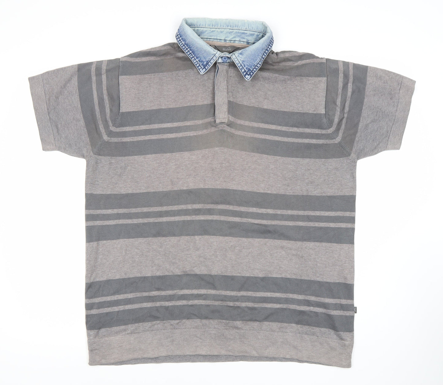 Wolsey Men’s Grey Striped Polo Shirt L Cotton