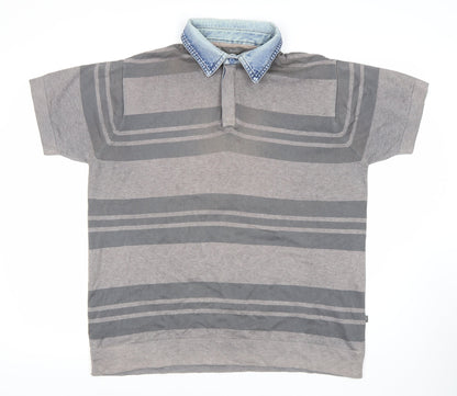 Wolsey Men’s Grey Striped Polo Shirt L Cotton