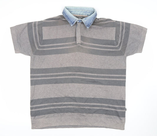 Wolsey Men’s Grey Striped Polo Shirt L Cotton