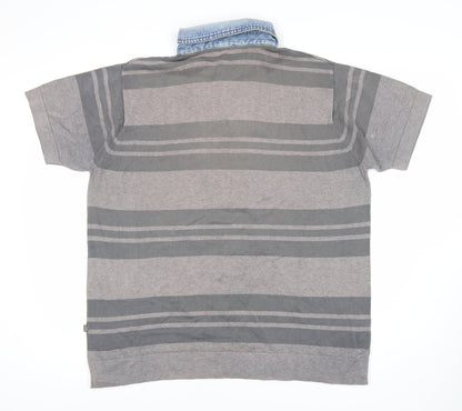 Wolsey Men’s Grey Striped Polo Shirt L Cotton