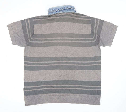 Wolsey Men’s Grey Striped Polo Shirt L Cotton