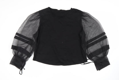 MNG Women's Black Balloon Sleeve Blouse Size 12
