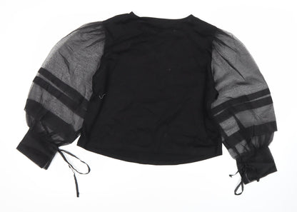 MNG Women's Black Balloon Sleeve Blouse Size 12