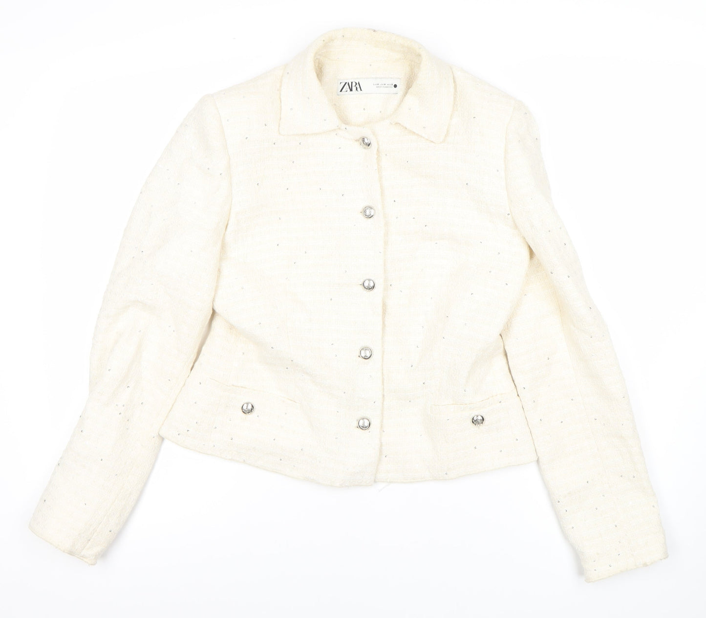 Zara Women's Ivory Bouclé Blazer, Size 12, Lined