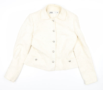 Zara Women's Ivory Bouclé Blazer, Size 12, Lined