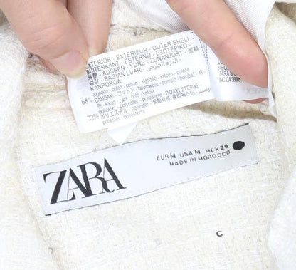 Zara Women's Ivory Bouclé Blazer, Size 12, Lined