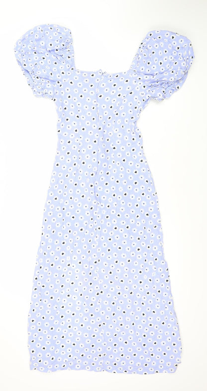 Miss Selfridge Women's Blue Floral Puff Sleeve Dress, Size 10, Knee Length