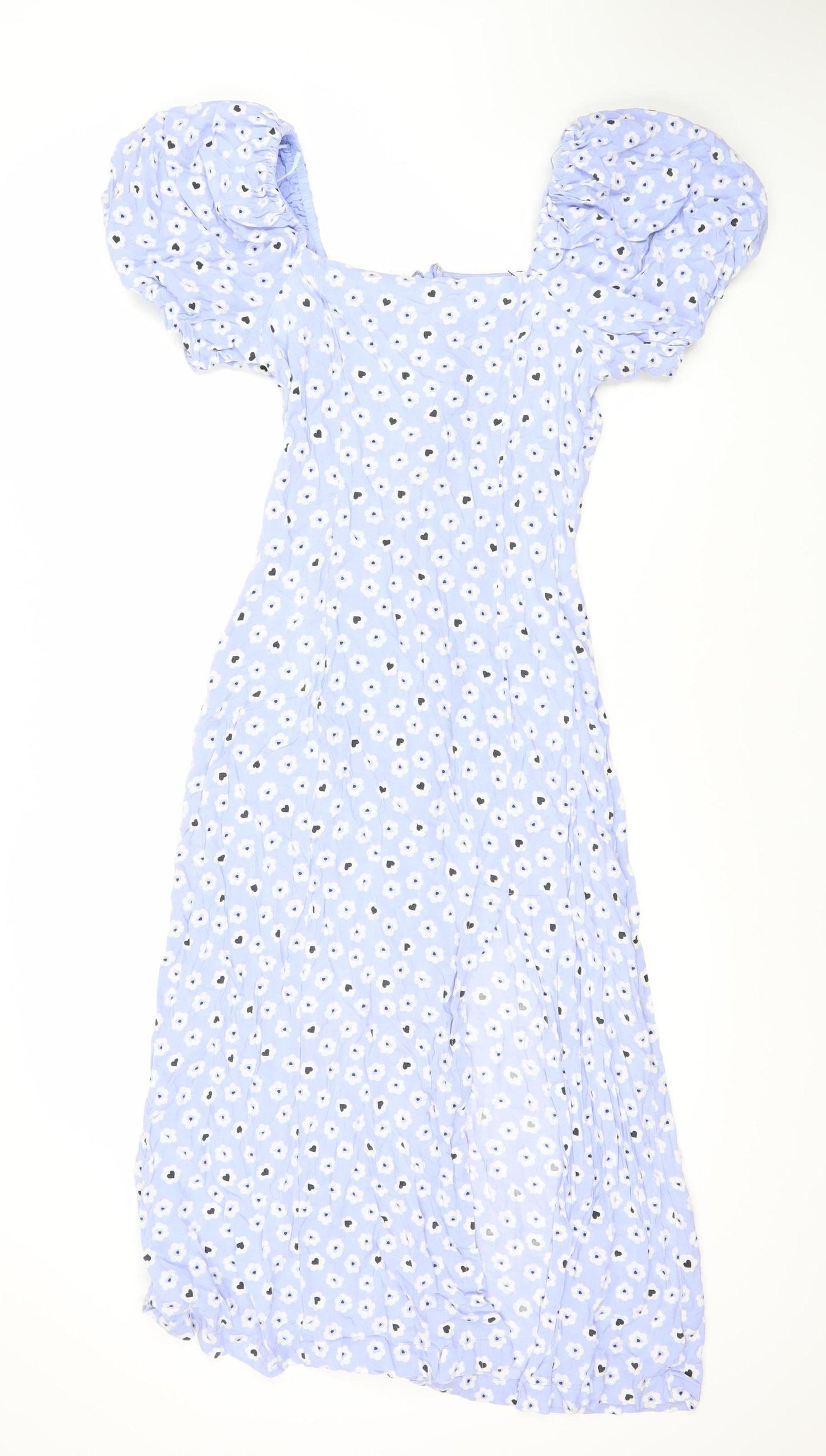 Miss Selfridge Women's Blue Floral Puff Sleeve Dress, Size 10, Knee Length